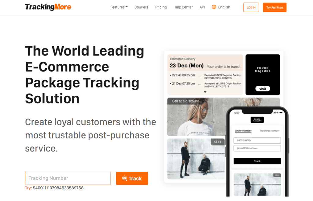 TrackingMore's tracking page
