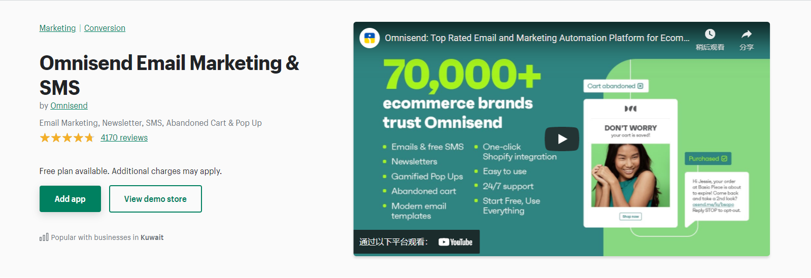 Omnisend Email Marketing Shopify Interface