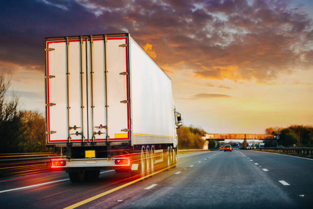 Lorry on M1 motorway in motion near London