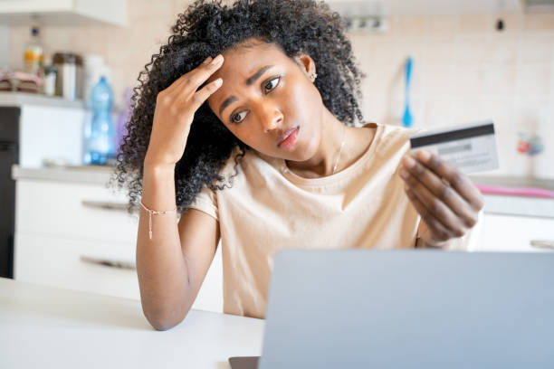 One sad black woman with credit card debt problem