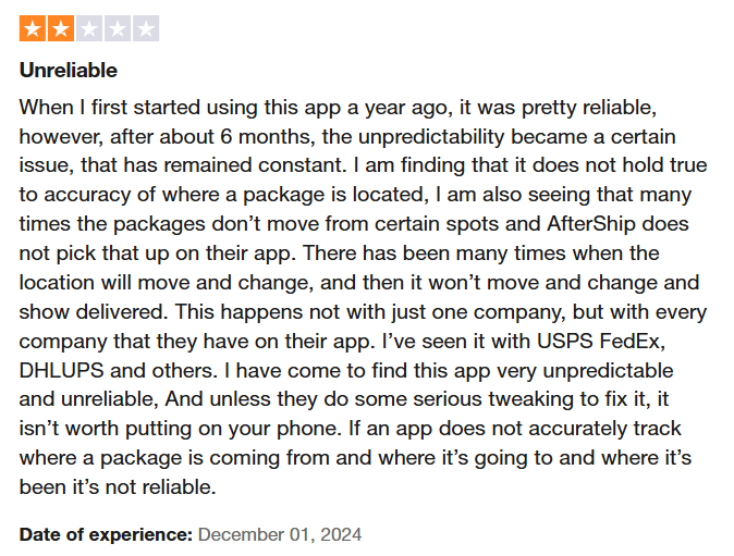 AfterShip review - Unrealiable shipment tracking