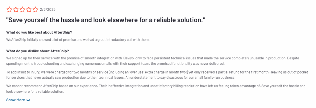 AfterShip review - Integration difficulties