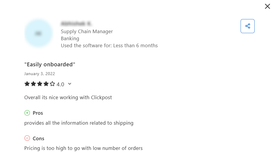 Capterra review about ClickPost's high pricing
