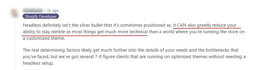 A Shopify developer noted that headless commerce isn’t always necessary, as many successful stores run optimized themes.