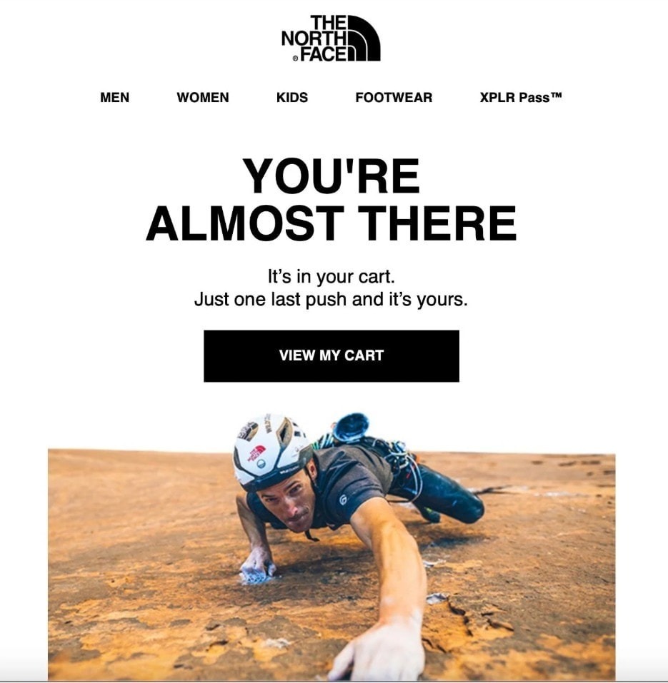 North Face sent emails to customers to activate cart recovery.