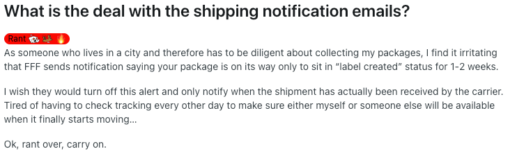 A user complained that he always received invalid notifications for unimportant status updates like "label created."
