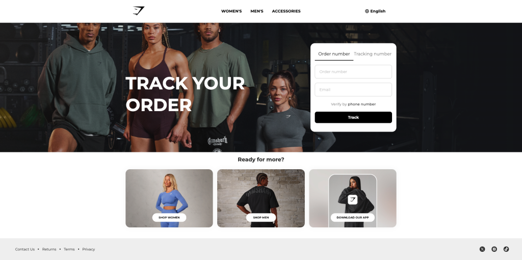 Gymshark's branded tracking page