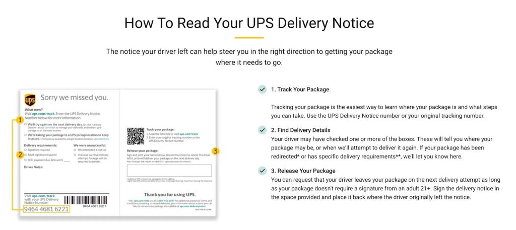 How to read UPS Delivery Notice